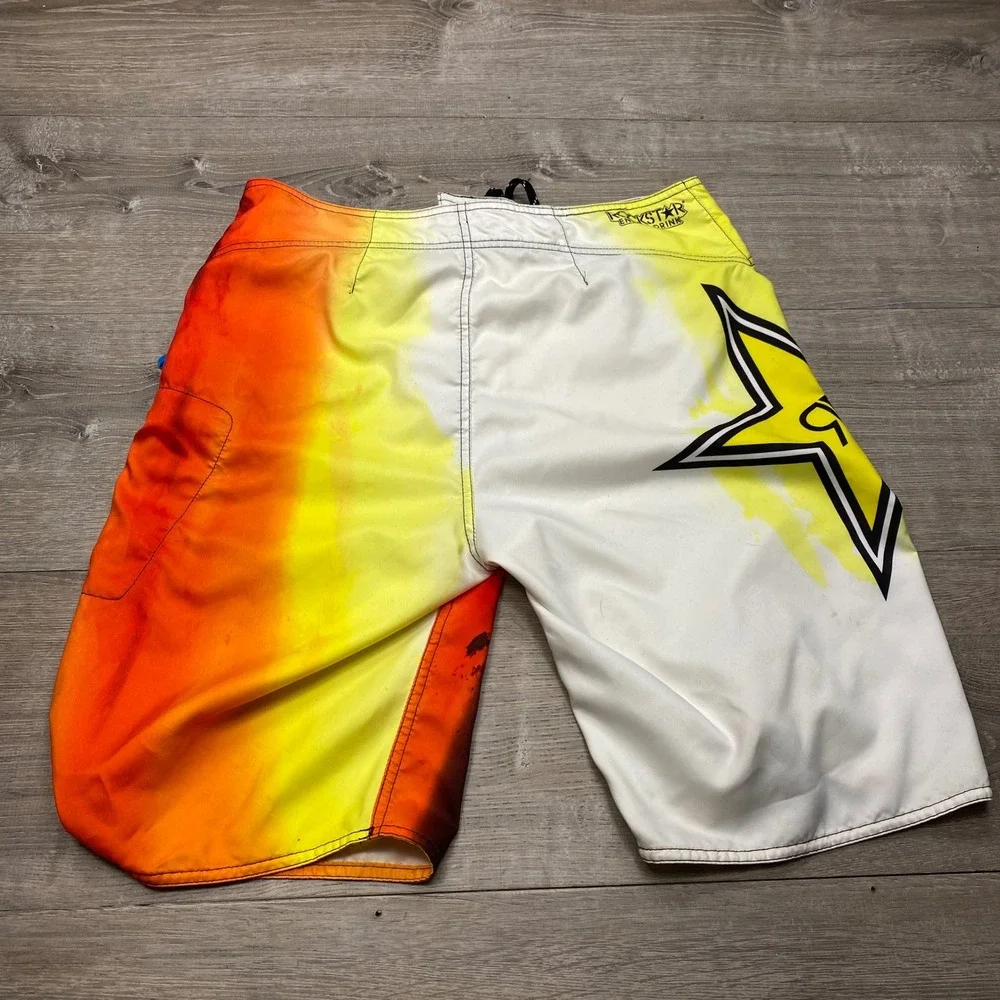 Fox Racing Board Shorts Mens 31‎ Yellow Orange Rockstar Energy Swim Trunks Surf
